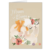 Mama Llama met baby lama en bloemen kaart