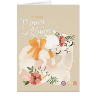 Mama Llama met baby lama en bloemen kaart