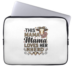 Mama Loves Her Kudde Vintage Koe Mom Shirt Ontwerp Laptop Sleeve