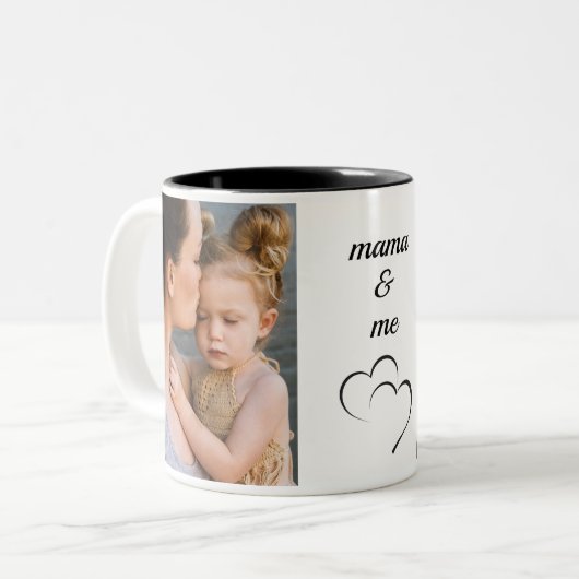 Mama & Me Stijlvolle minimalistische chique aangep Tweekleurige Koffiemok (Voorkant links)