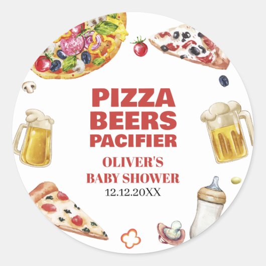 Mama Mia Pizza Beer Pacifier Baby shower Ronde Sticker (Voorkant)