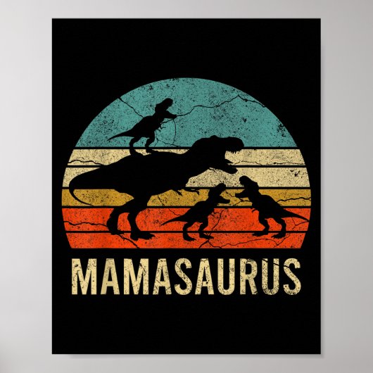 Mama moeder dinosaurus grappig 3 drie kinderen poster (Voorkant)