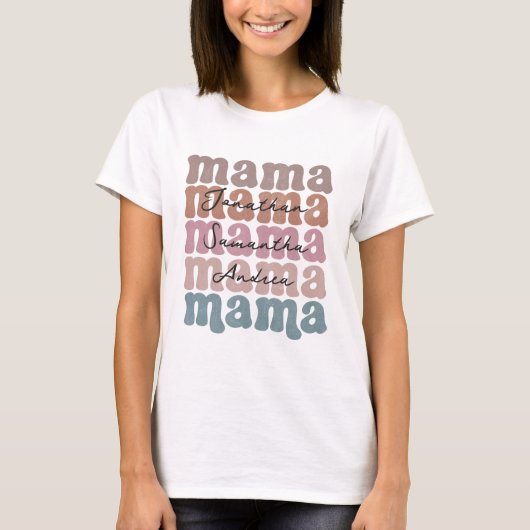 Mama Moederdag Custom Kinder Names Retro T-shirt (Voorkant)