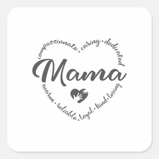 Mama, moederdag, Mama hart Vierkante Sticker (Voorkant)