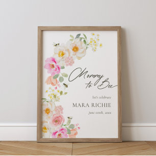 Mama naar Bee   Floral Waterverf Baby shower Poster