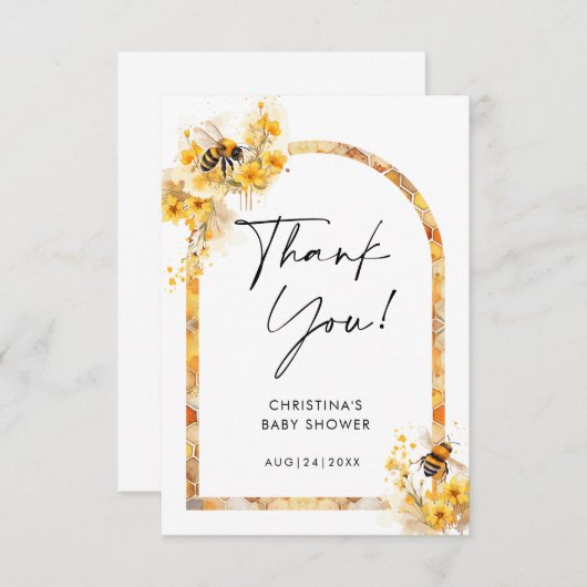 Mama naar Bee Honey Wildflower Baby shower Bedankkaart (Voorkant / Achterkant)