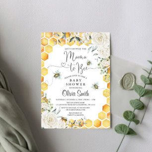 Mama naar Bee White Floral Baby shower Invitation Kaart