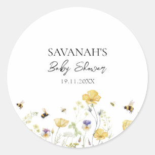 Mama naar Bee Wildflower Baby shower Ronde Sticker