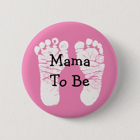 Mama naar Roze Fooprint Baby shower Button (Voorkant)