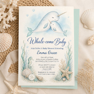 Mama Narwal Knuffel Baby Shower Uitnodiging