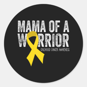 Mama of a Warrior Childhood Cancer Ribbon Oncolog Ronde Sticker