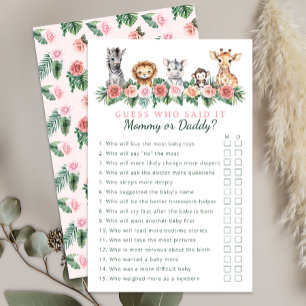 Mama of Daddy Safari Baby shower Game Sheet