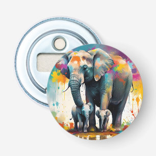 Mama Olifant En Baby Olifanten Kleur Spatten, Button Flesopener