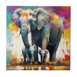Mama Olifant En Baby Olifanten Kleurensplash, Tegeltje