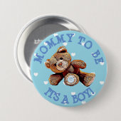 Mama om blauw Beer harten Baby shower Button (Voorkant /achterkant)