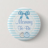 Mama om Blue Bow & Buttonnen Baby shower Button (Voorkant)