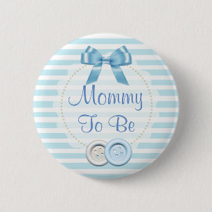 Mama om Blue Bow & Buttonnen Baby shower Button