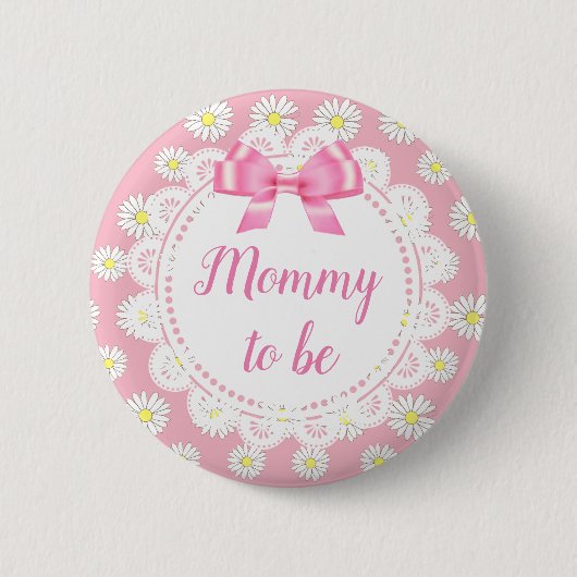 Mama om Pink Daisies Baby shower Button (Voorkant)