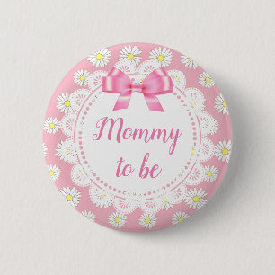 Mama om Pink Daisies Baby shower Button