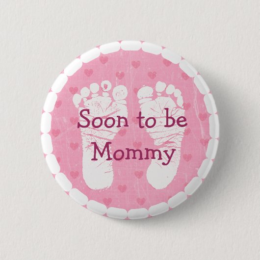 Mama om Pink Footprints Baby shower Button (Voorkant)