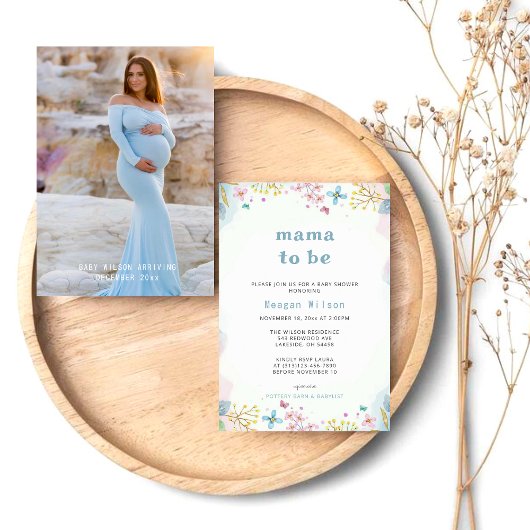 Mama om Wildflower Neutral Baby shower Kaart