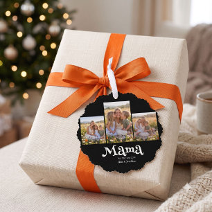 Mama Opgericht 3 Foto Kids Naam Pret Ornament Kaart