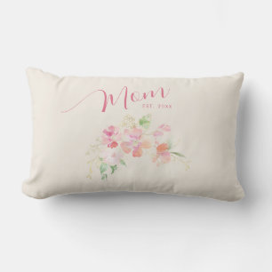 Mama Opgericht Blush Roze Bloemen Waterverf Beige Kussen