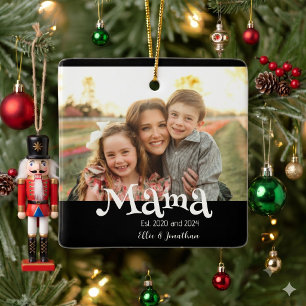 Mama Opgericht Foto Kinderen Naam Fun Tekst Keramisch Ornament