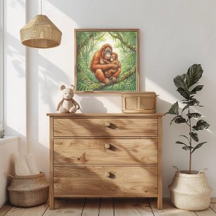 Mama Orang-oetan en Baby Verzorgingsruimte Poster