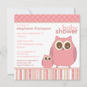 Mama Owl & Baby Owl PInk Baby shower Kaart