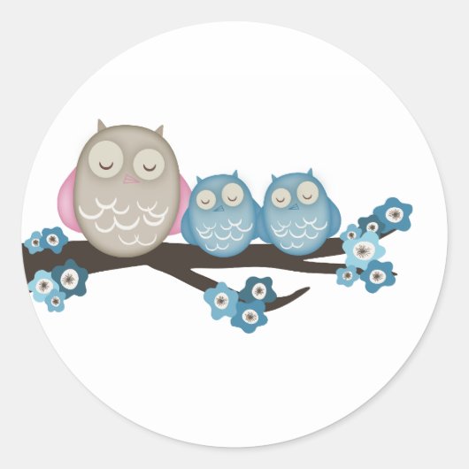 Mama Owl & Twins {Blue} | Stickers (Devant)