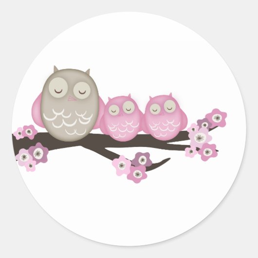 Mama Owl & Twins {Pink} | Stickers (Devant)
