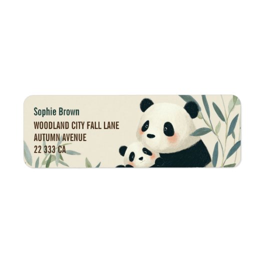 Mama Panda & Petit Cute Animals Étiquette d'Adress (Devant)