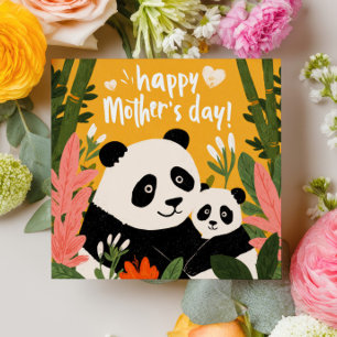 Mama Panda & Welp Schattig Kleurrijk Gelukkige Moe Kaart