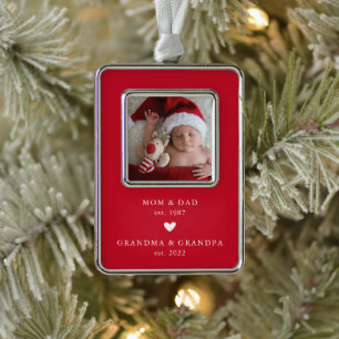mama papa Grootmaa Grandpa Year Est. Foto Verzilverd Kader Ornament