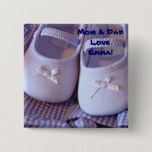 Mama & Papa houden van Baby Naam! knopen Baby voet Vierkante Button 5,1 Cm