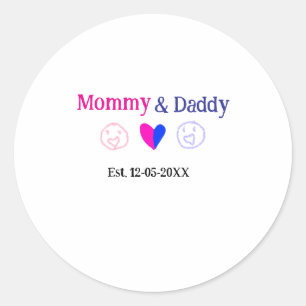 Mama & papa nieuwe ouders voegen naam datum hart b ronde sticker