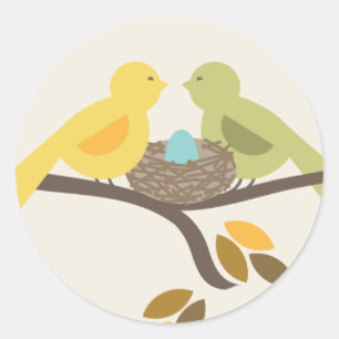 Mama & Papa Vogels & Blauw Ei Herfst Baby shower Ronde Sticker