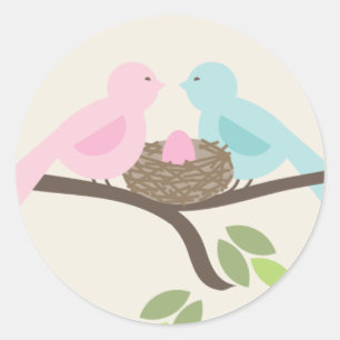 Mama & Papa Vogels & Roze Ei Baby shower Ronde Sticker