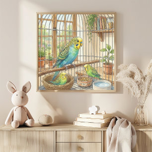 Mama Parkiet en Kuikens Nursery Poster