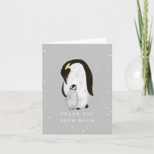Mama Penguin Grey Hiver Baby shower neutre Merci (Devant)