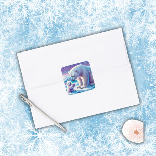 Mama Polar Beer met Cub   Vierkante Sticker