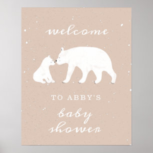 Mama Polar Beer Pink Snow Baby shower Welkom Poster