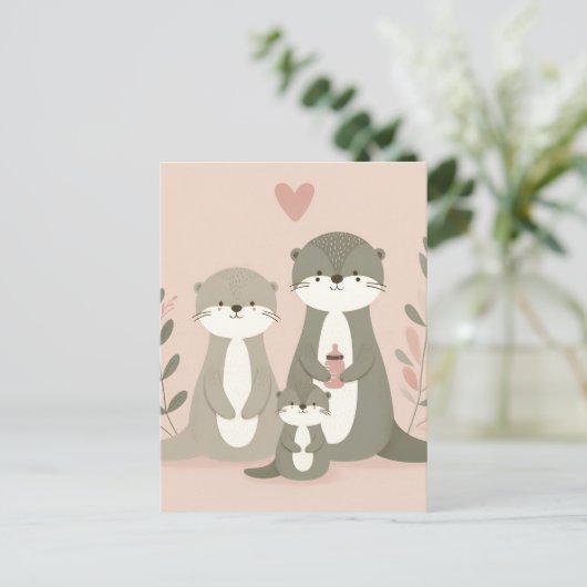 Mama Poppa en Baby Otter Briefkaart (Staand voorkant)
