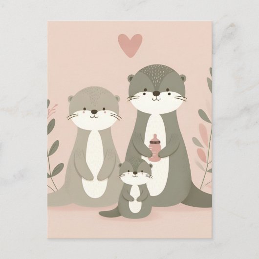 Mama Poppa en Baby Otter Briefkaart (Voorkant)