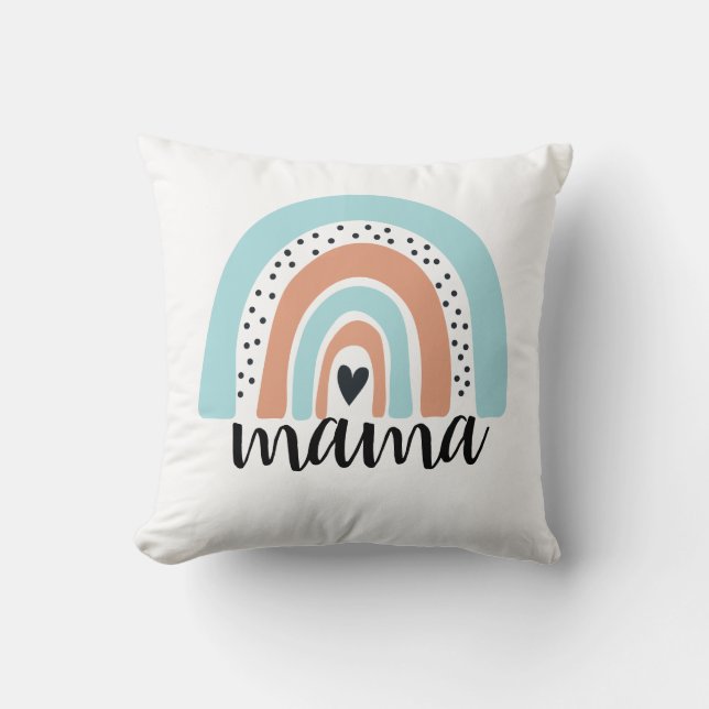 Mama Rainbow Blue Peach Kussen (Voorkant)