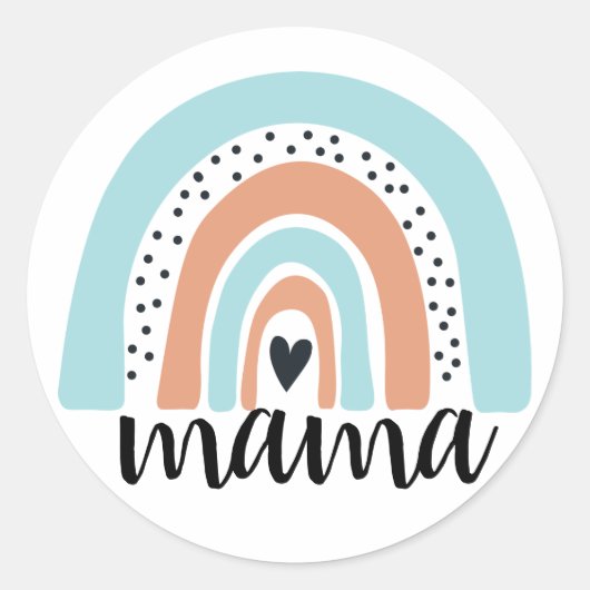 Mama Rainbow Blue Peach Ronde Sticker (Voorkant)