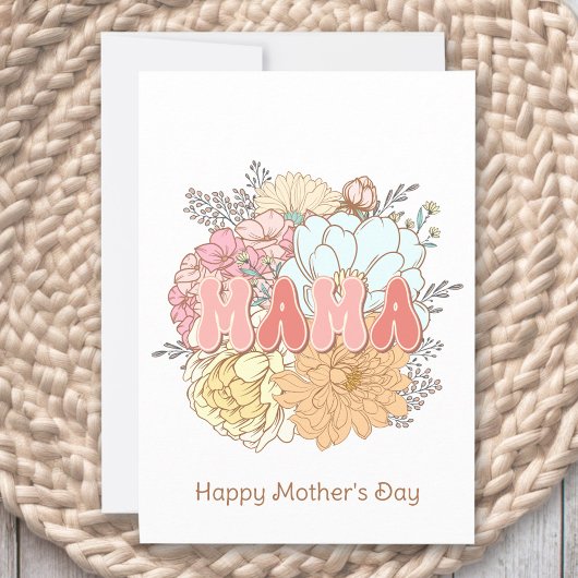Mama Retro Floral Pastel Maman Carte de la fête de