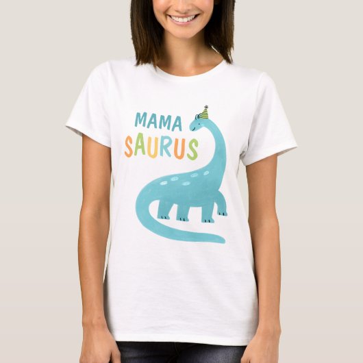 Mama Saurus Moeder van de Verjaardags Jongen Dinos T-shirt (Voorkant)