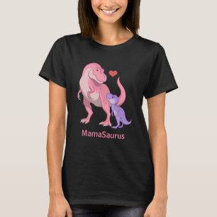 Mama Saurus Pink T-Rex en Paarse Baby Dinosaur T-shirt